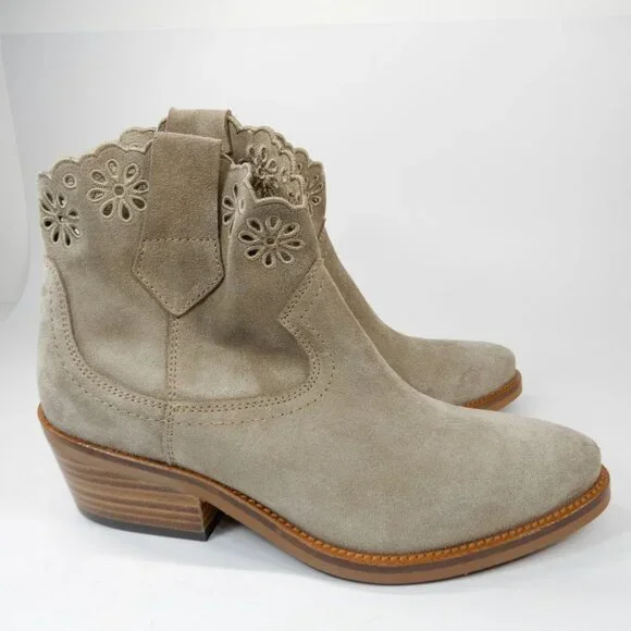 PENELOPE CHILVERS Calie Broderie Suede Cowboy Boots Bootie 36 5 Sand NEW $375 - Picture 5 of 14